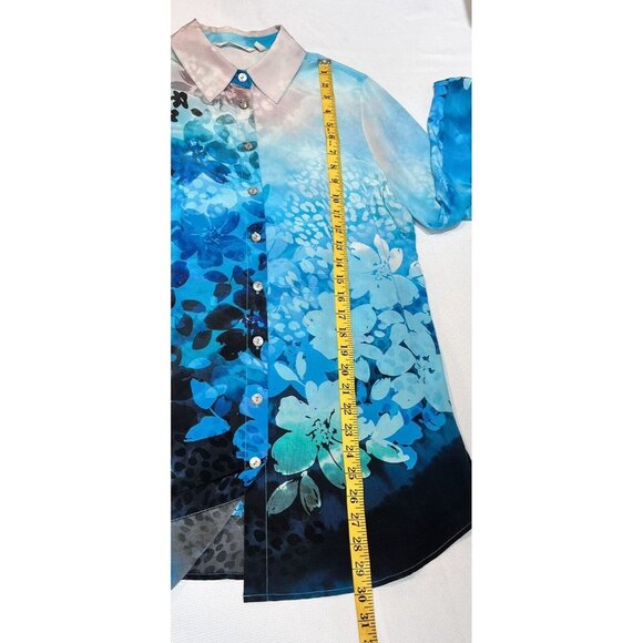 Soft Surroundings Jolene Silk Button Up Top Floral Blue Sz S Artsy Lightweight - Picture 5 of 8